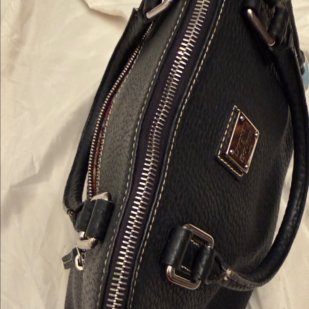 Dooney & Bourke Black Pebbled Leather Dome Satchel with Turquoise Charm - Picture 4 of 7